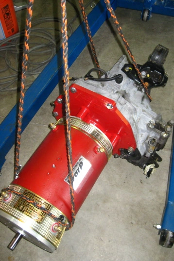 An electric motor mounted to a transmission for an EV project