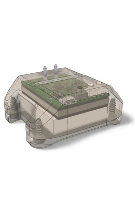 A CAD rendering of a custom electronics enclosure